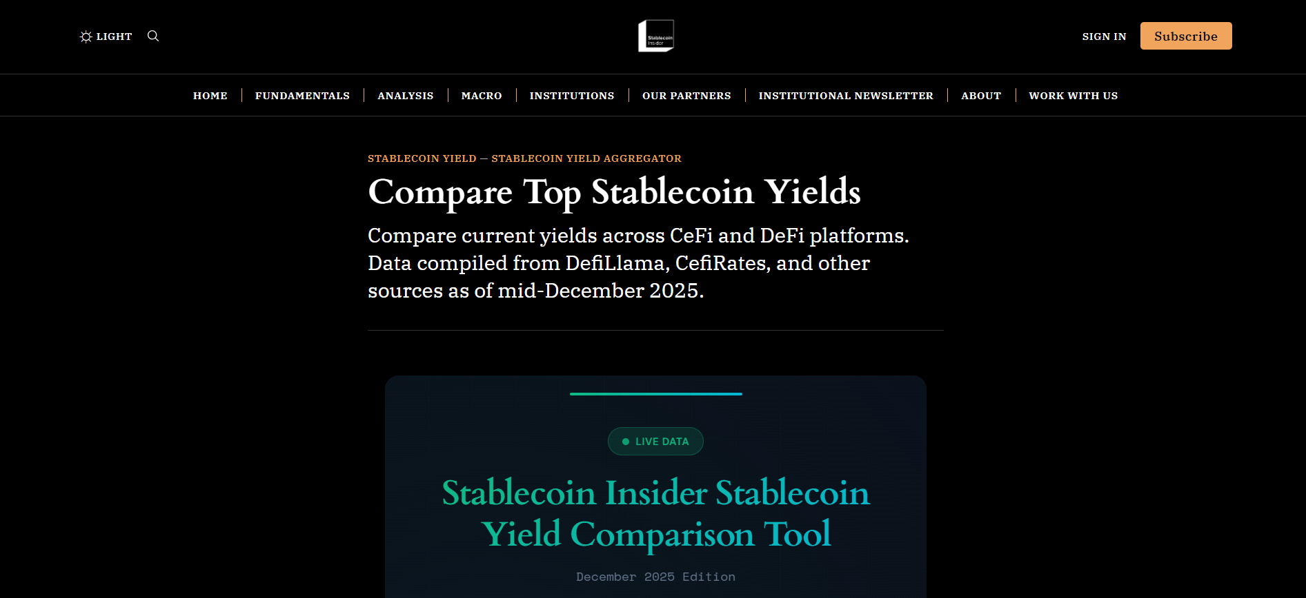 Live Stablecoin Yield Comparison