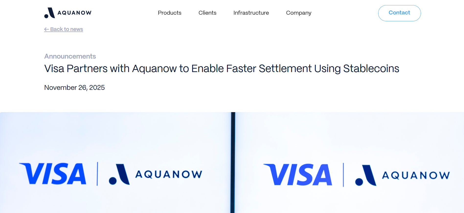 Visa Partners with Aquanow to Launch $2.5B Stablecoin Settlements in EMEA