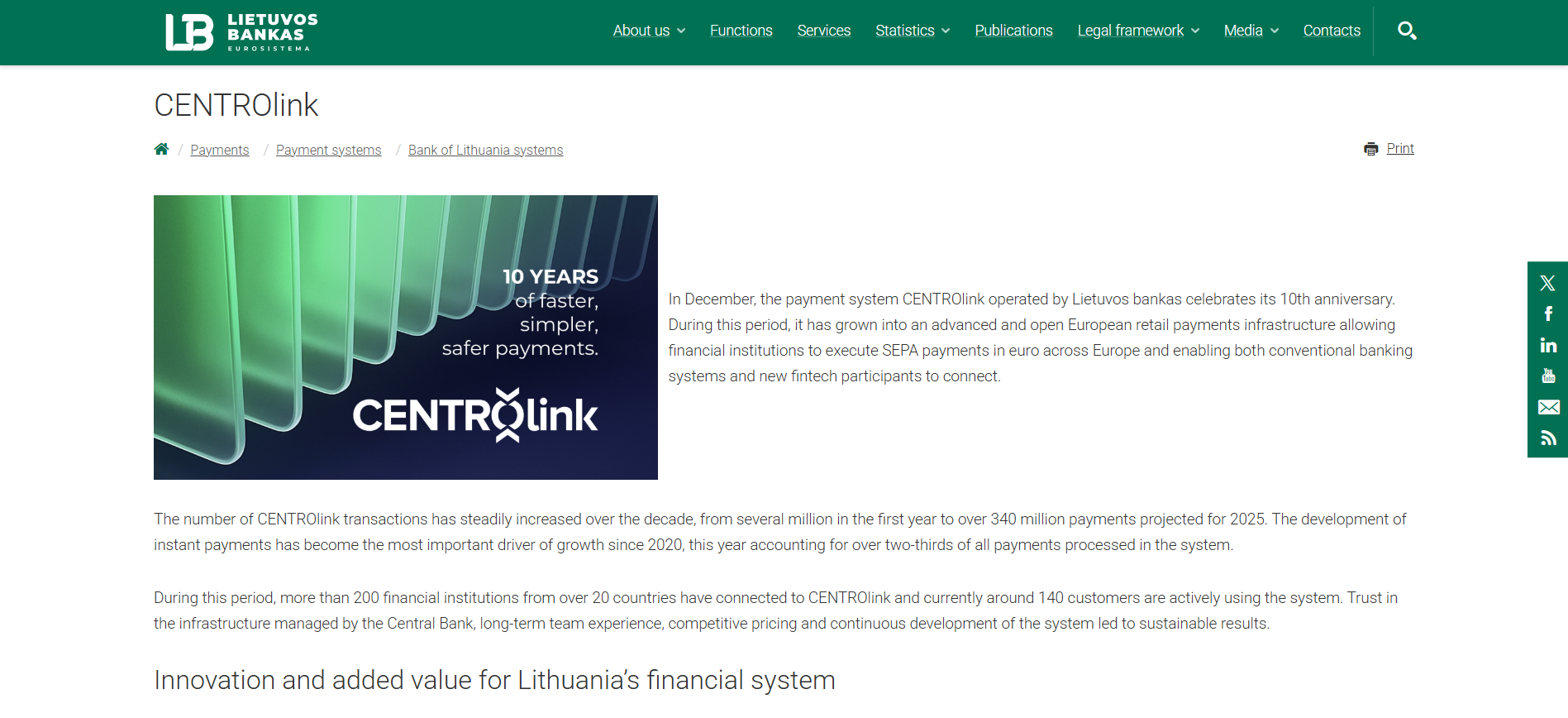 Lithuanian Bank's CENTROlink