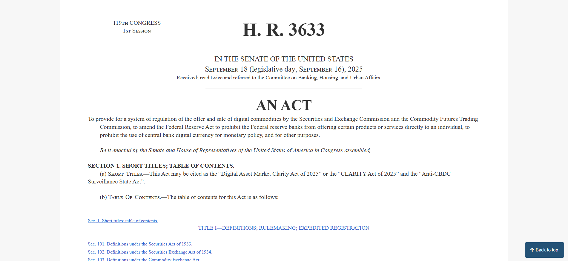 Digital Asset Market Clarity Act (CLARITY Act)