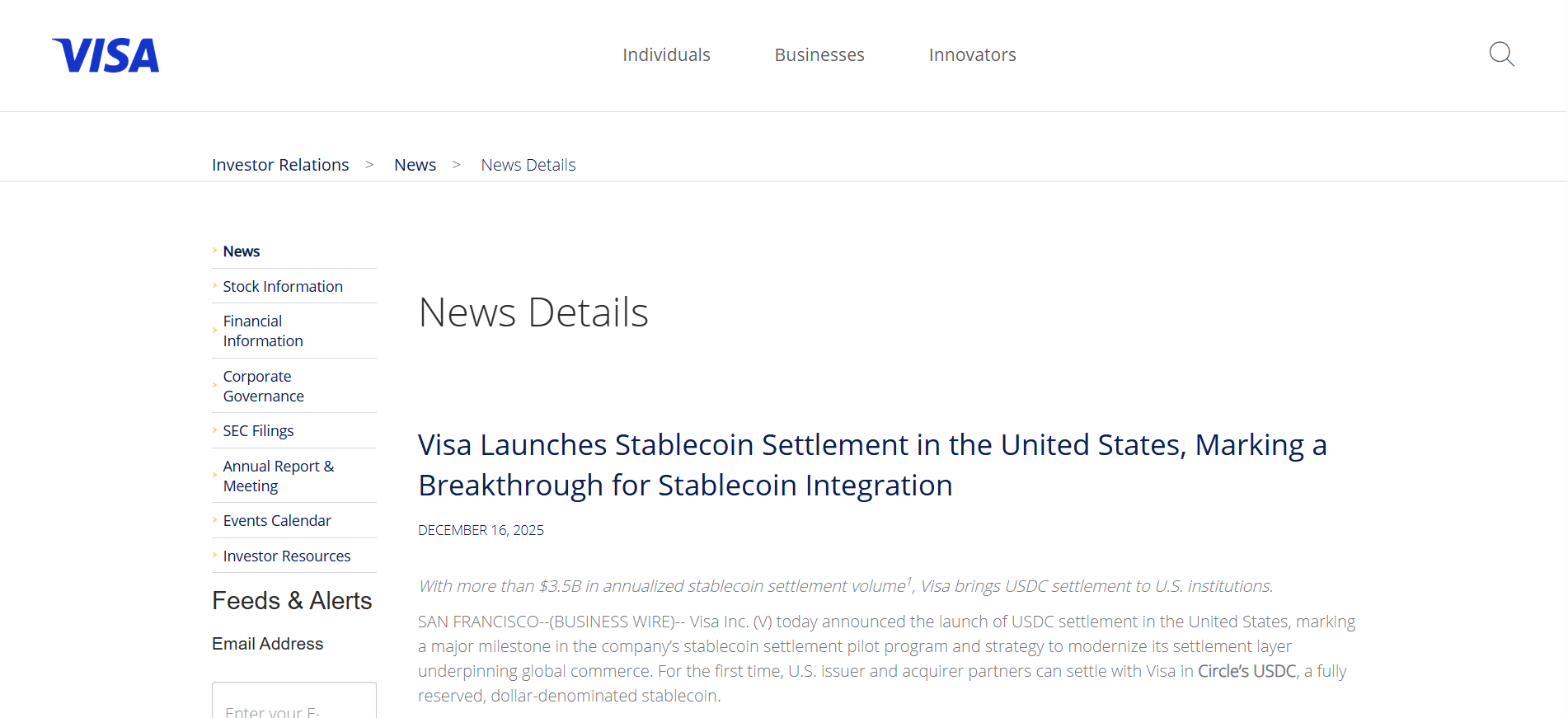 Visa's Stablecoin Settlement