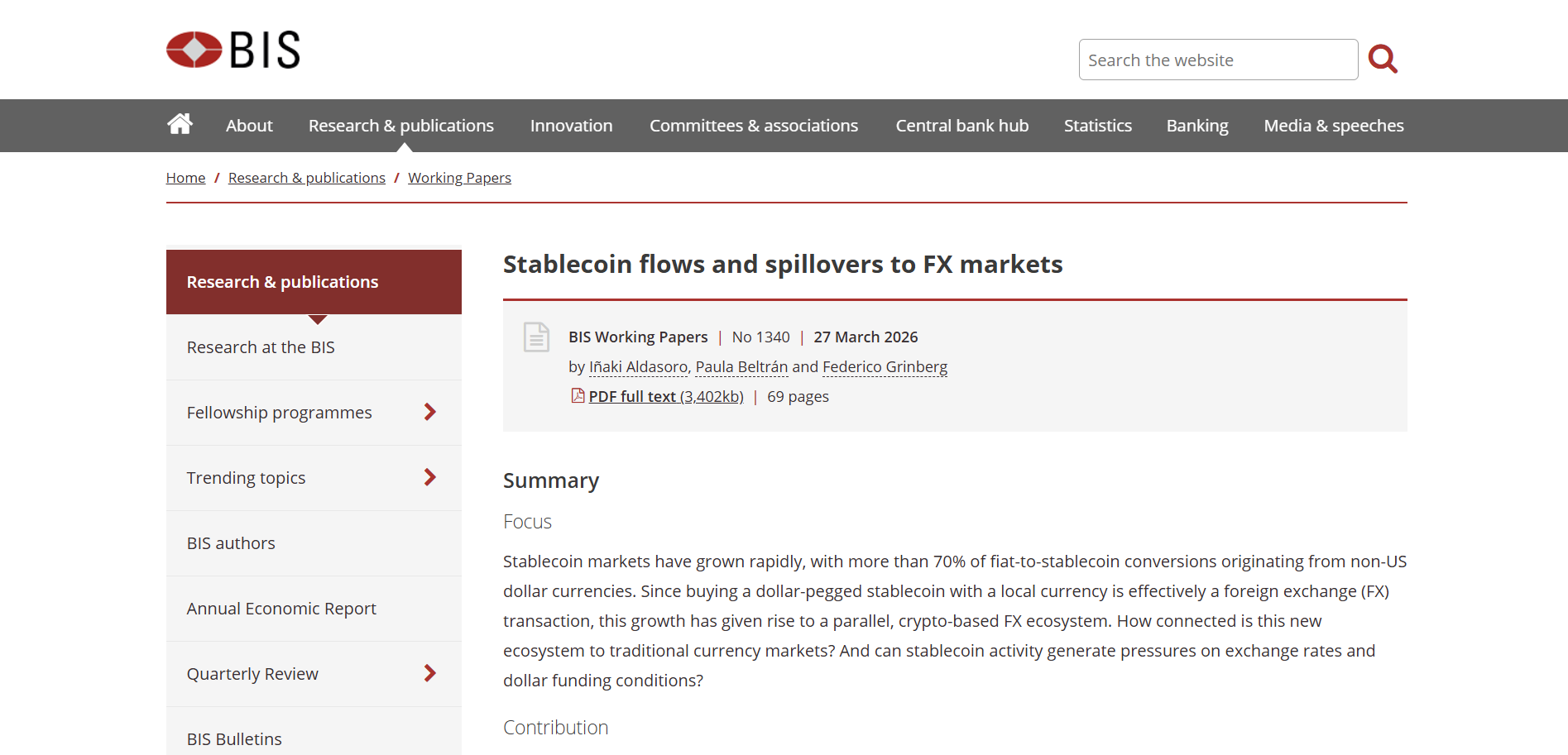 BIS Stablecoin Flows and Spillovers to FX Markets Report